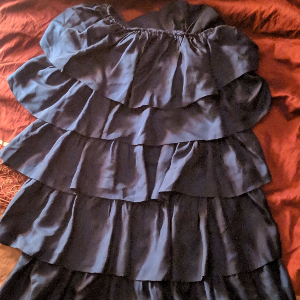 Navy blue silk tiered maxi skirt